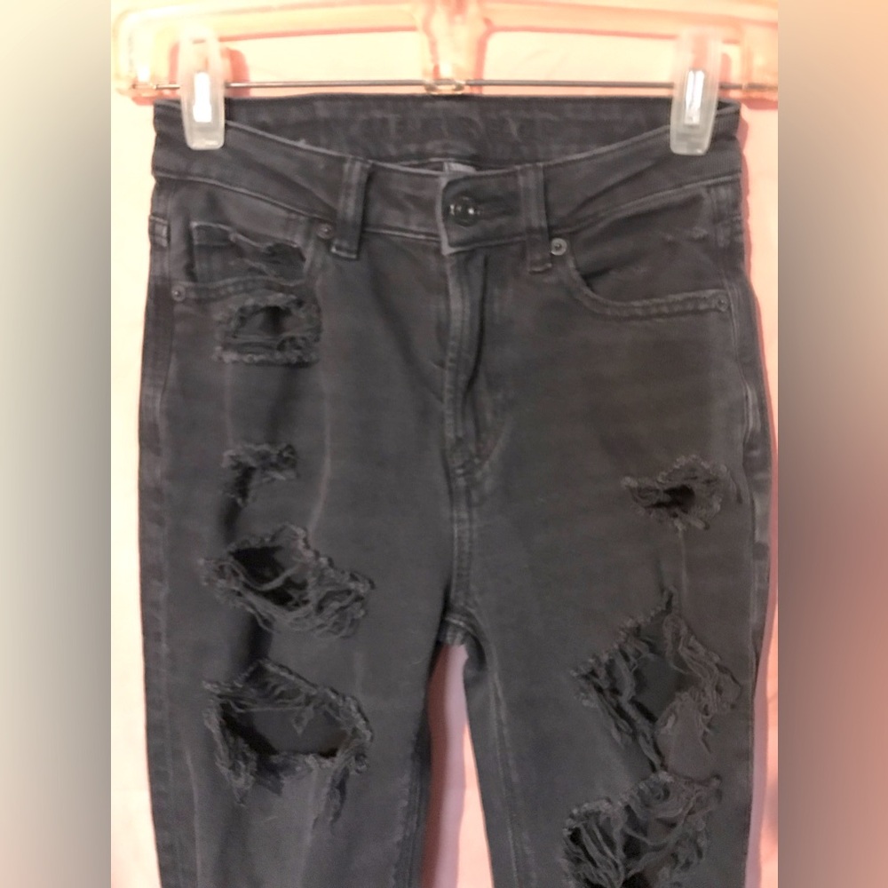 American Eagle Strigid Black Jeans Sz 00~Ripped~Destroyed~Skinny Fit~High Waist